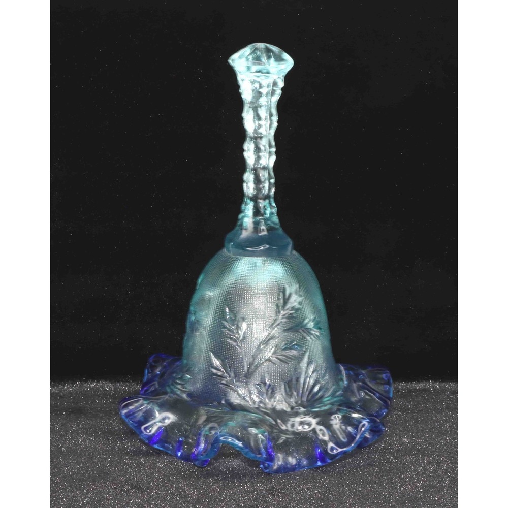 Fenton Art Glass Bell Embossed Intaglio Tranquility Cobalt 6 3/4"Blue Crest Edge
